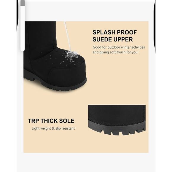 Platform Snow Boots Women Suede Hippy Fur Mid Calf Slip On Winter Non-slip - Picture 5 of 7